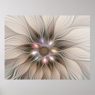 Vrolijke Bloem Abstract Beige Bruine Bloem Fractal Poster