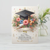 Vrolijke Bloemen Afstuderen Party Uitnodiging (Staand voorkant)