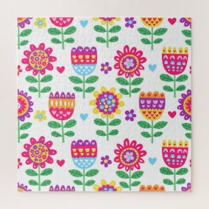 Vrolijke Bloemen Kleurrijk Patroon Legpuzzel