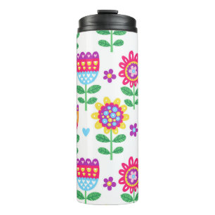 Vrolijke Bloemen Kleurrijk Patroon Thermosbeker