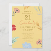 Vrolijke Bloemen Verjaardag uitnodigingen (Voorkant)