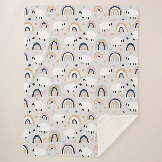 Vrolijke Boho Sheep Rainbow Print Sherpa Deken (Voorkant)