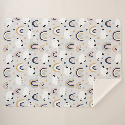 Vrolijke Boho Sheep Rainbow Print Sherpa Deken (Voorkant (horizontaal))