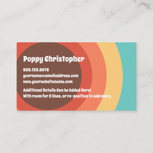 Vrolijke Bold Groovy Moderne Retro Kleurrijke Curv Visitekaartje (Achterkant)