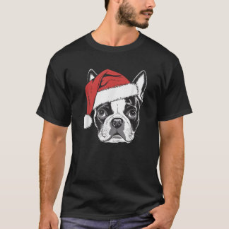 Vrolijke Boston Terrier Santa Dog op Boston Terrie T-shirt