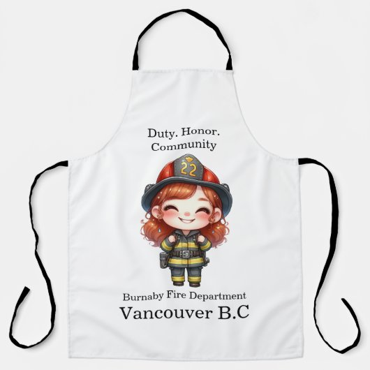 Vrolijke brandweerman in heldere uitrusting schort (Voorkant)