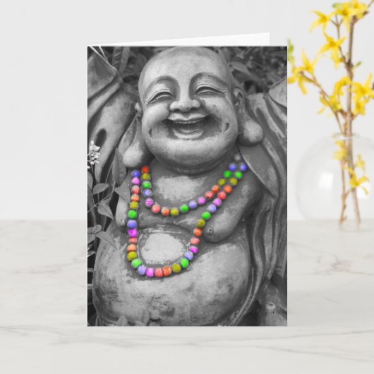 Vrolijke Buddah Kaart (Gele Bloem)