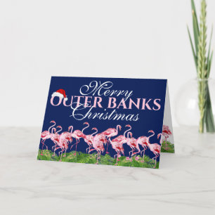 Vrolijke Buitenbanken Kerstmis Roze Flamingo OBX Feestdagen Kaart