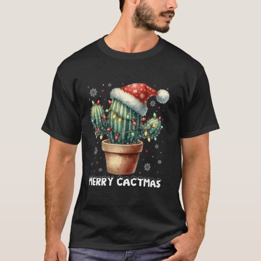 Vrolijke Cactus Kerstcactus Kerstmuts Kerstboom T-shirt (Voorkant)
