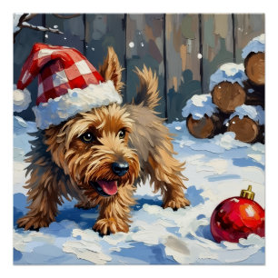 Vrolijke Cairn Terrier Graaft naar Kerstversiering Perfect Poster