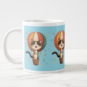 Vrolijke Calico Cat Sky Adventure Illustratie Extra Grote Beker