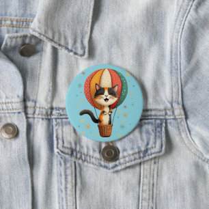 Vrolijke Calico Cat Sky Adventure Illustratie Ronde Button 7,6 Cm