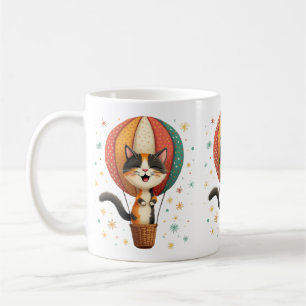 Vrolijke Calico Kat Hemel Avontuur Illustratie Koffiemok