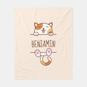 Vrolijke Calico Kat Peeking Aangepaste Naam Beige Fleece Deken (Voorkant)