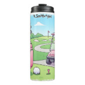 Vrolijke Cartoon Golf Scene Thermosbeker (Voorkant)
