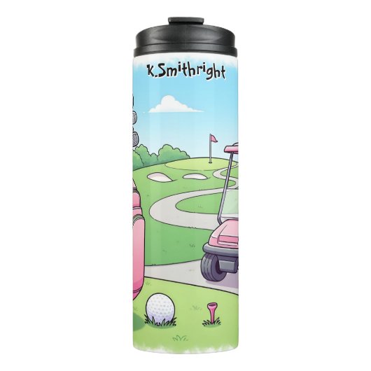 Vrolijke Cartoon Golf Scene Thermosbeker (Voorkant)