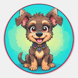Vrolijke Cartoon Hond Speelse Huisdier Ontwerp 💛 Ronde Sticker