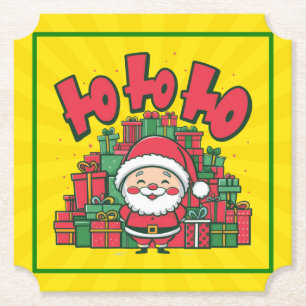 Vrolijke Cartoon Kerstman Kerstmis Kartonnen Onderzetters