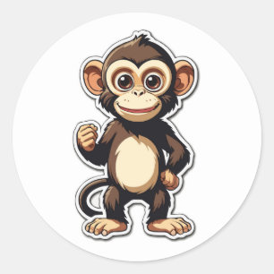 Vrolijke Cartoon Monkey Karakterontwerp Ronde Sticker