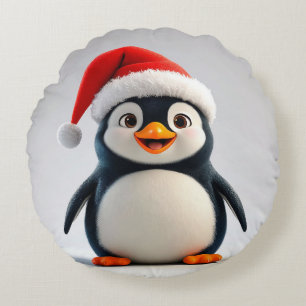 Vrolijke Cartoon Pinguïn met Kerstman Hoed Rond Kussen