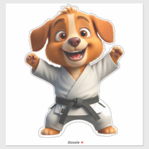 Vrolijke Cartoon Puppy in Karate Gi Sticker