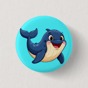 Vrolijke Cartoon Walvis Zwemt Ronde Button 3,2 Cm