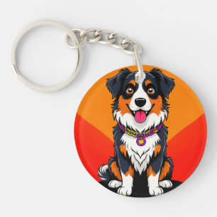 Vrolijke Cartoonhond Illustratie Sleutelhanger