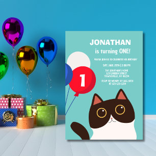 Vrolijke Cat Party Ballon Kids Verjaardag Kaart