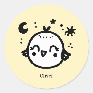 Vrolijke Chick - Kawaii Bird Line Art" Ronde Sticker