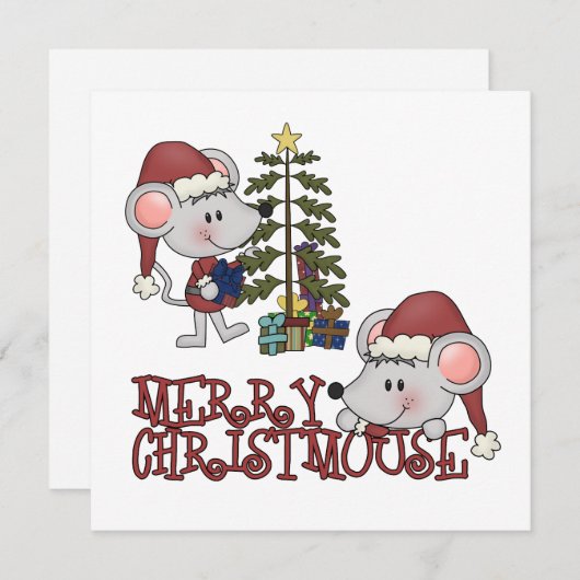 Vrolijke Christmouse met Boom Feestdagenkaart (Voorkant / Achterkant)