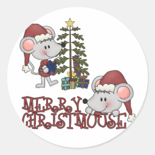 Vrolijke Christmouse met Boom Ronde Sticker