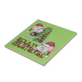 Vrolijke Christmouse met Boom Tegeltje (Zijkant)