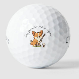 Vrolijke Corgi 'Blijf positief en zwaai door!' ple Golfballen