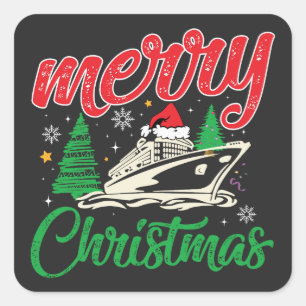 Vrolijke Cruisemas, Familie Kerstmis Cruise Crew Vierkante Sticker