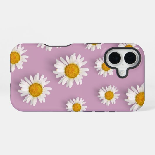 Vrolijke Daisy Pattern op Roze Achtergrond iPhone 16 Hoesje (Achterkant horizontaal)