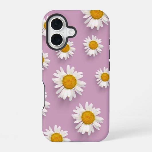 Vrolijke Daisy Pattern op Roze Achtergrond iPhone 16 Hoesje (Achterkant)