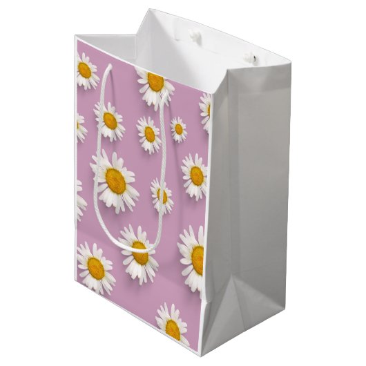 Vrolijke Daisy Pattern op Roze Achtergrond Medium Cadeauzakje (Voorkant Gekanteld)