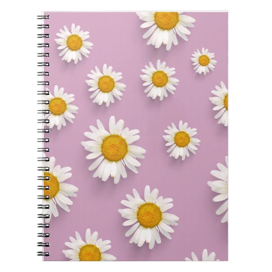 Vrolijke Daisy Pattern op Roze Achtergrond Notitieboek (Voorkant)