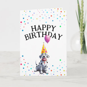 Vrolijke Dalmatische hond en Confetti verjaardag Kaart