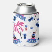 Vrolijke DJ, tropisch strandpatroon. Blikjeskoeler (Blikje Achterkant)