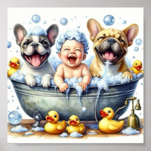 Vrolijke Dog Bath Time Wall Poster