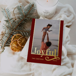 Vrolijke donkerburgundervette typografie foto folie feestdagenkaart