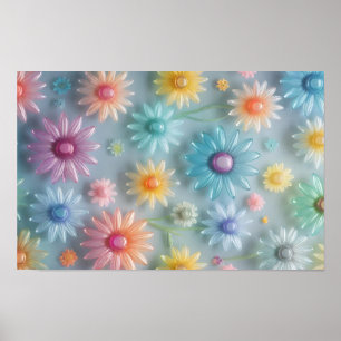 Vrolijke doorschijnende pastelbloemen poster