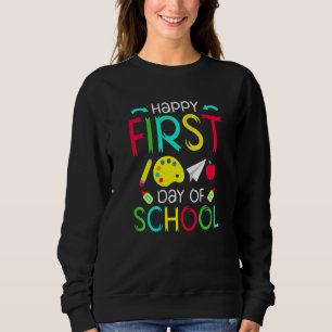 Vrolijke eerste dag van de School Terug naar de Sc Trui