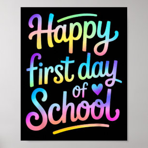 Vrolijke eerste schooldag terug naar schoolstudent poster