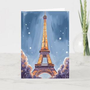 Vrolijke Eiffeltoren Parijs Kerstmis Aquarel Feestdagen Kaart
