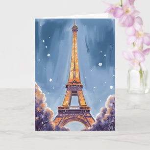 Vrolijke Eiffeltoren Parijs Kerstmis Aquarel Kaart