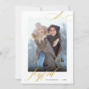 Vrolijke Elegante Gouden Script Foto Kerst Feestdagenkaart