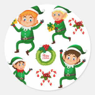 Vrolijke Elf met cadeaupatroon Ronde Sticker
