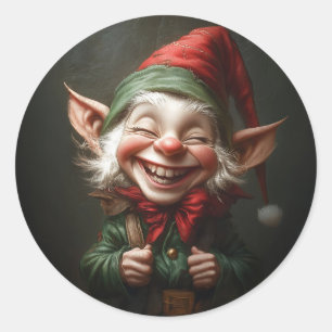 Vrolijke elf met een grote lach ronde sticker